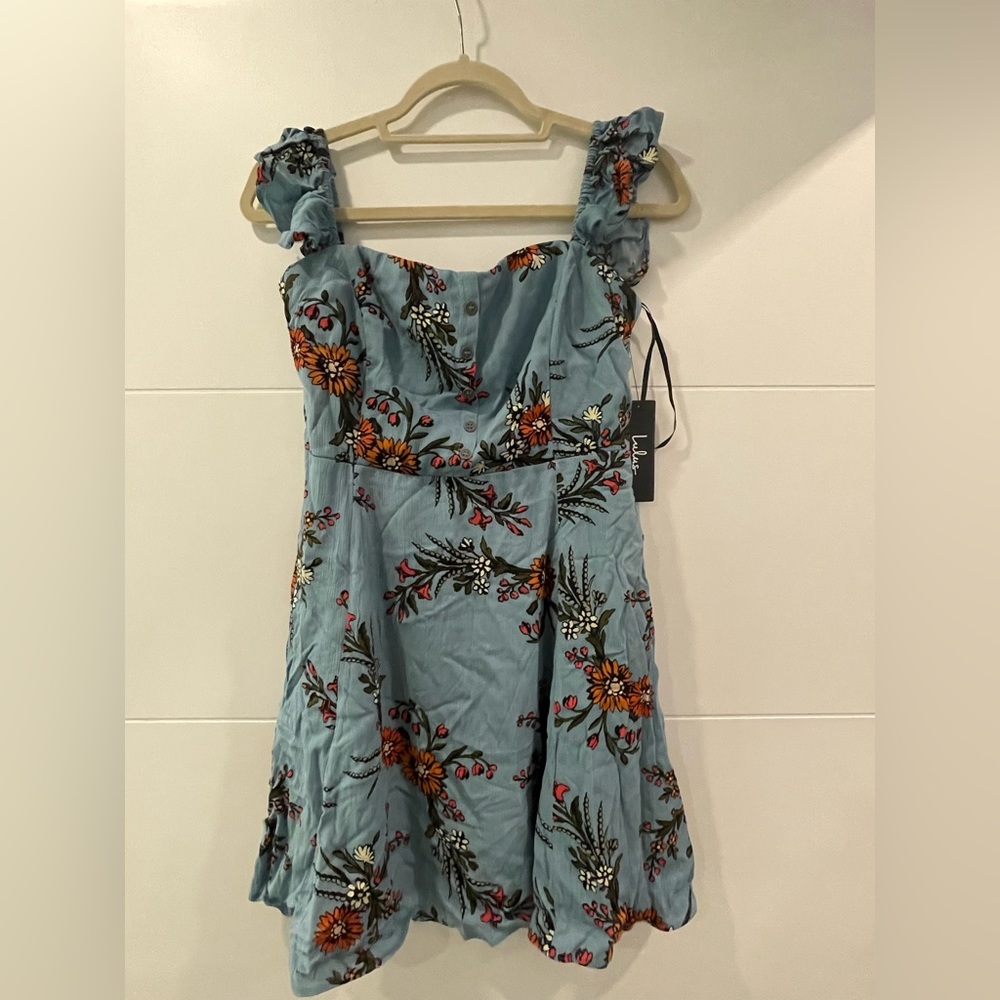 Lulu’s blue floral dress. Brand new! Size L